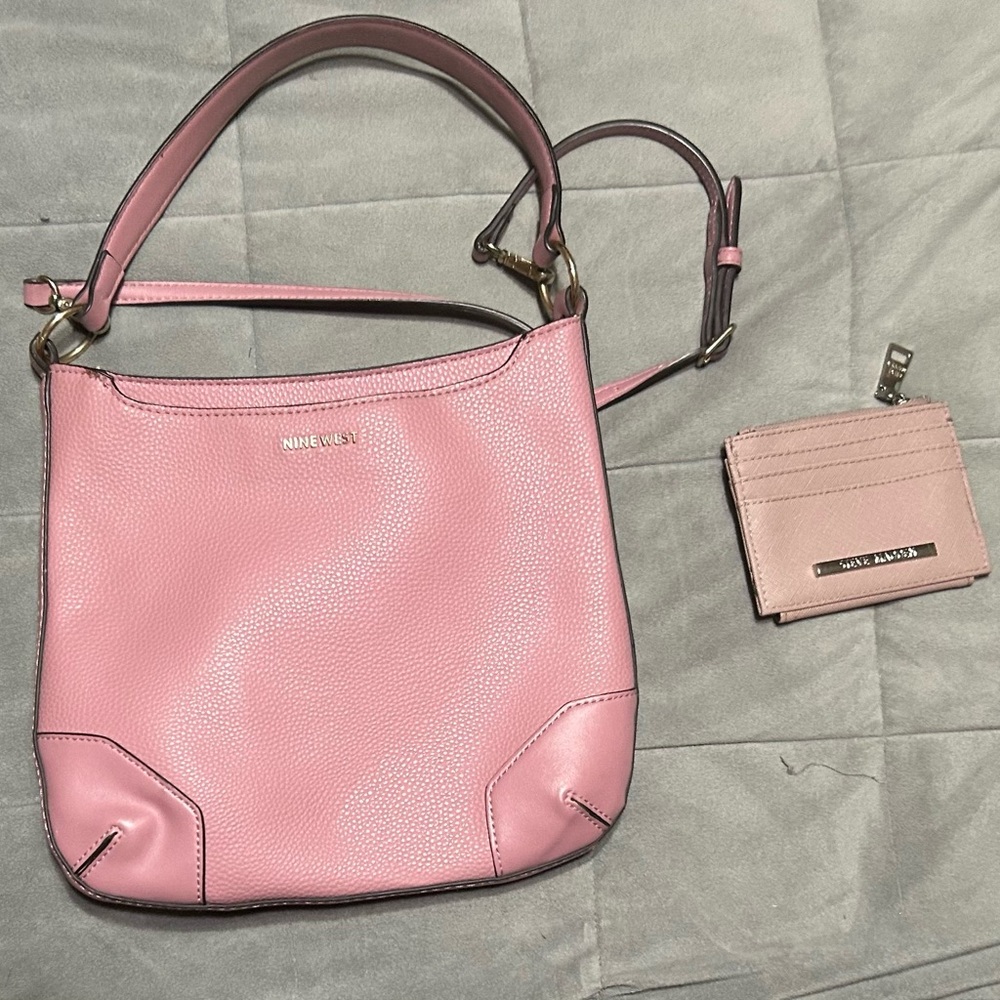 Nine West Pink Leather Shoulder Bag with Steve Madden Wallet